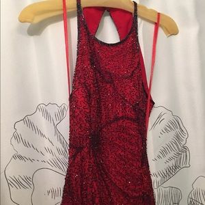 Red beaded prom dress